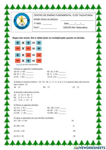 Multiplicação e divisão de números inteiros