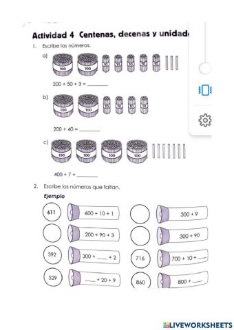 Centenas, decenas y unidades.