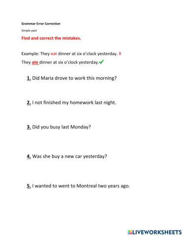 Simple past grammar error correction