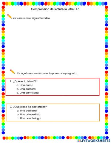 Comprensión lectora letra D d