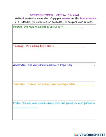 Vocabulary Paragraphs Spring 1