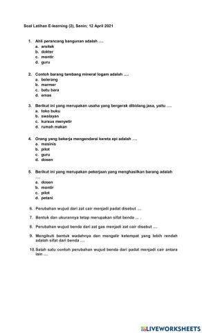 Latihan soal Tematik