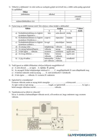 Kémiai alapismeretek témazáró