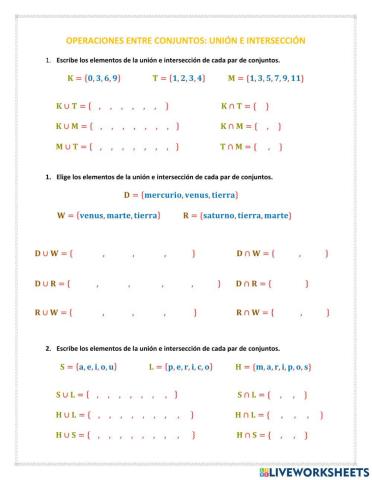 Operaciones entre conjuntos: Unión e intersección