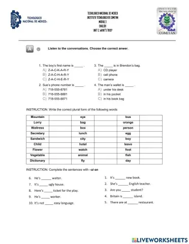 Quiz unit 2 intro interchange