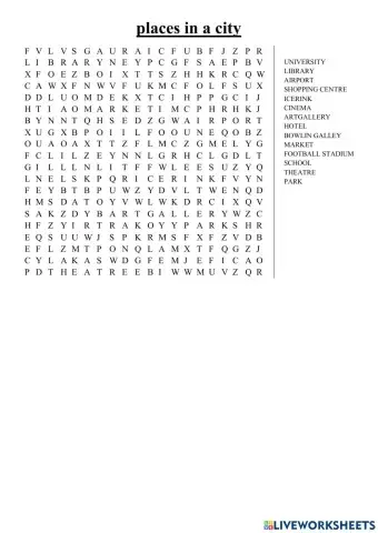 Wordsearch - places in a city