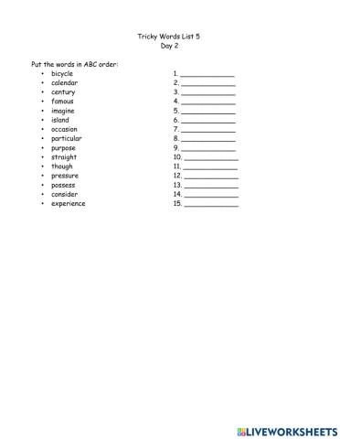 Tricky Words List 5 Day 2