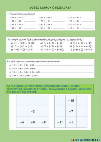 Egész számok összeadása