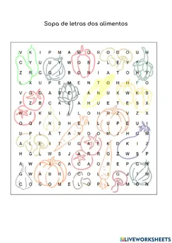 Sopa de letras dos alimentos