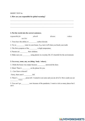 Environment vocabulary, some-any-every-no