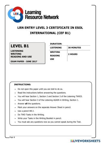 LRN B1 JUNE 2017 TEST