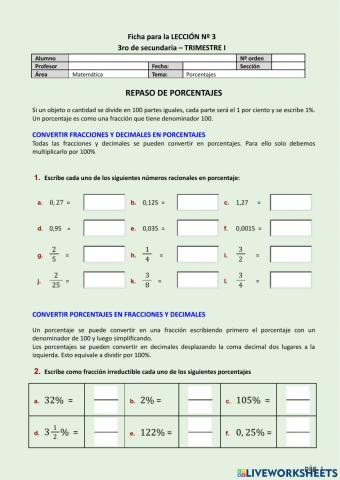FICHA Nº 3 - PORCENTAJES