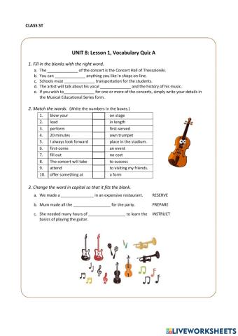 ST class - Unit 8 - Vocabulary Quiz 1