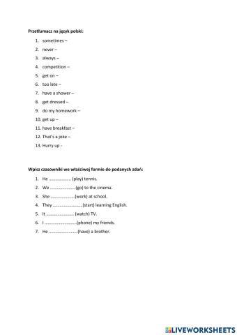 Klasa IV- Quiz unit 7