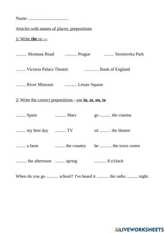 Articles with names of places, prepositions-2