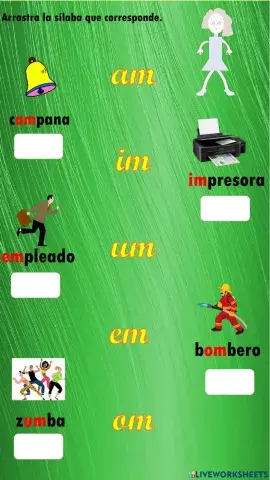 Arrastra y coloca dentro del recuadro la sílaba que corresponde