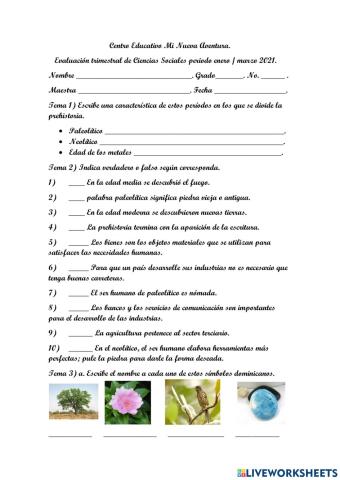 Examen de Ciencias Sociales 5to grado