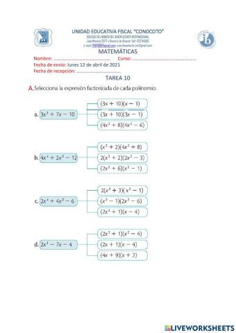 Trinomio de la forma ax2+bx+c