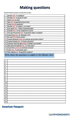 Wh questions A2 AMERPASSPORT