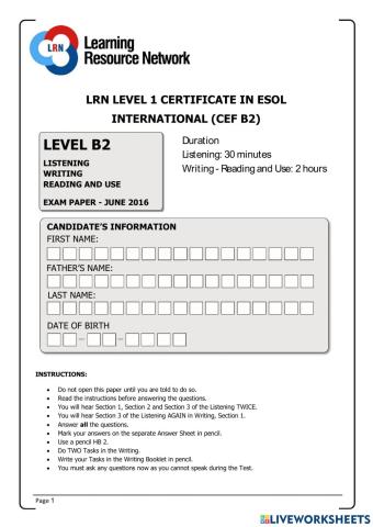 LRN B2 JUNE 2016 TEST