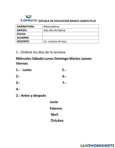 Evaluacion de 2do Mate