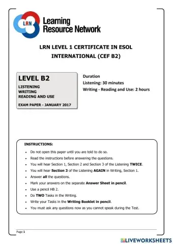 LRN B2 JANUARY 2017 TEST