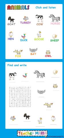 Animals wordsearch