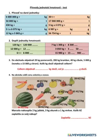 Jednotky hmotnosti - test
