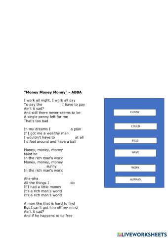 Song Activity - ABBA's Money, Money, Money