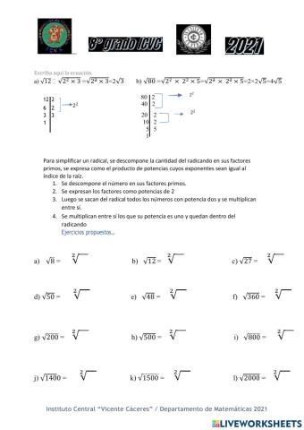 Simplificación de raíz cuadrada