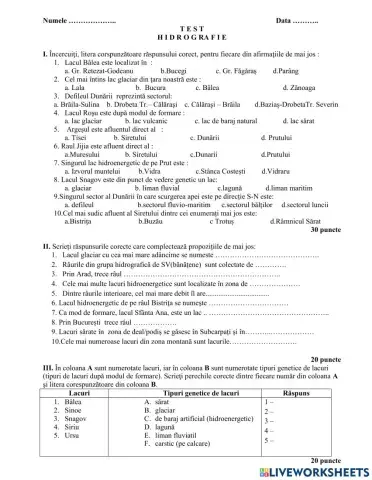 Test hidrografia României