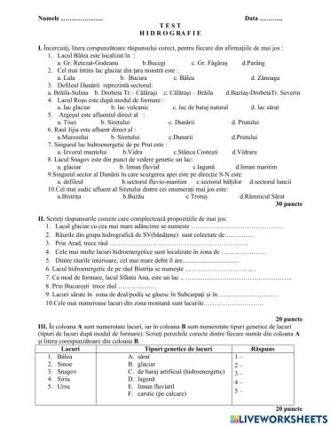 Test hidrografia României