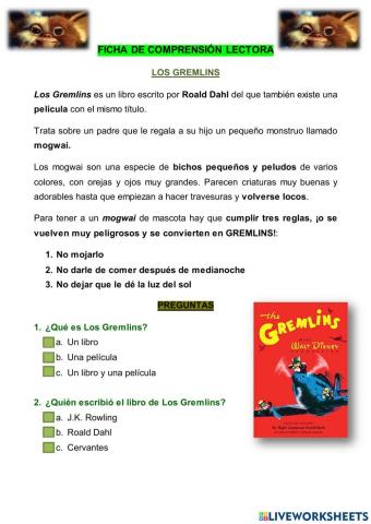 Ficha comprensión lectora