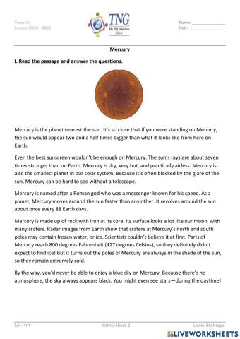 Comprehension Passage - Mercury