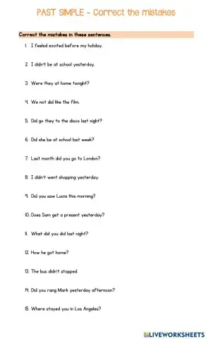 Past Simple - Correct mistakes