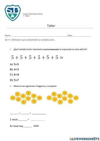 Multiplicación segundo grado