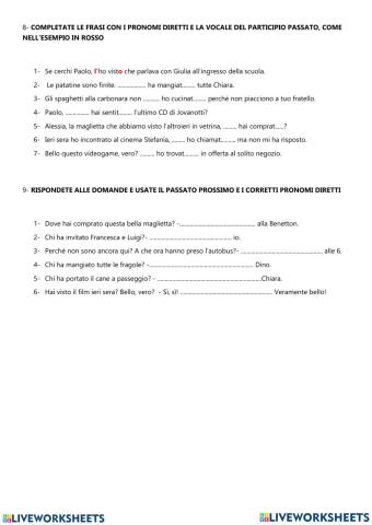 Pronomi diretti tempi composti