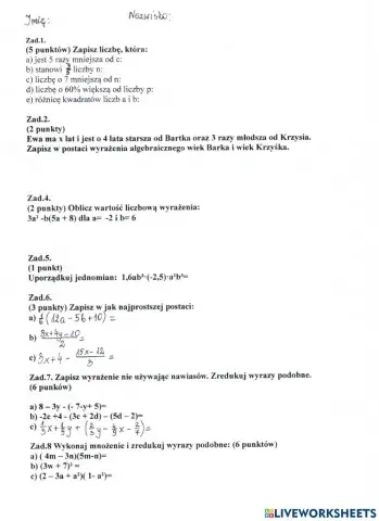 Wyrażenia algebraiczne