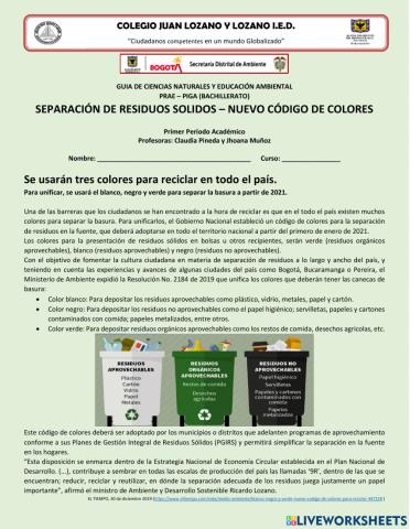 Residuos sólidos - código de colores