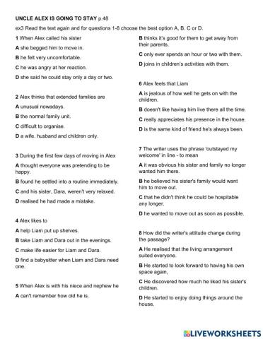 Family. Reading tasks.