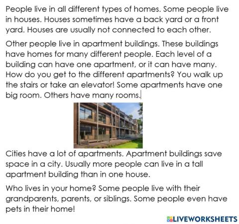 L2 Reading Assessment: Types of Homes