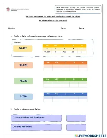 Representación, escritura y descomposición de números