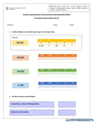 Representación, escritura y descomposición de números