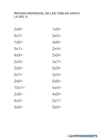 Repaso tablas de multiplicar (5)