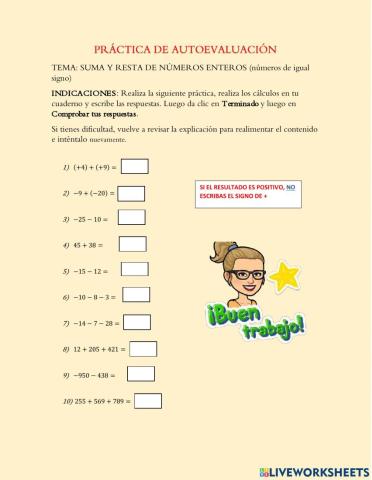 Suma y resta de Números enteros (signos iguales)