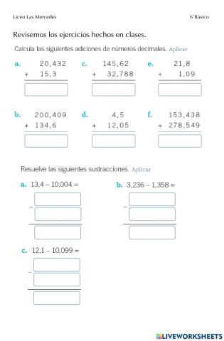 Adición y Sustracción de decimales