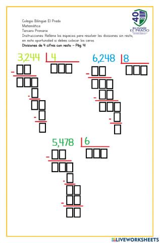 División de 4 cifras sin resto