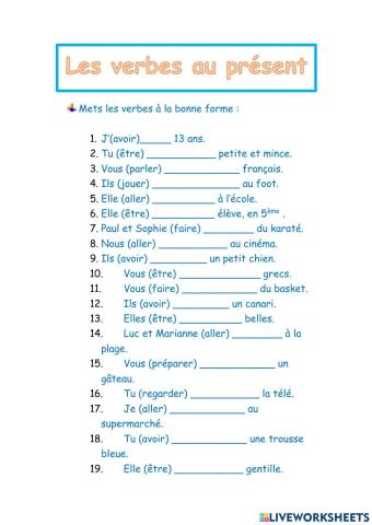 Verbes au présent A1