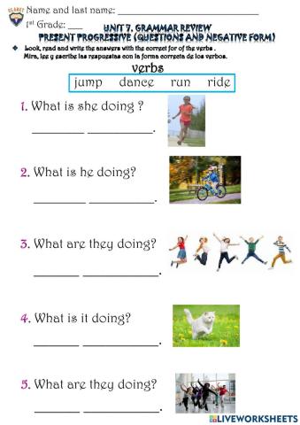1st G. Unit 7. Grammar review. Practice activity