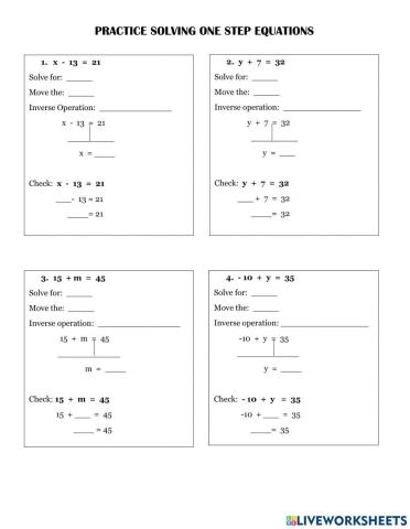 Solving one-step equations (+--)